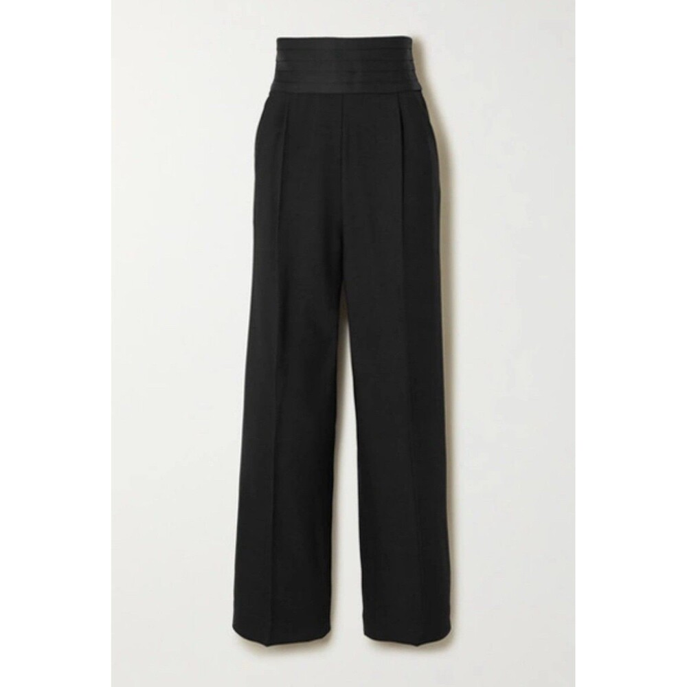 KHAITE Blaine Cummerbund-waist Wide-leg Trousers In Black Size 6